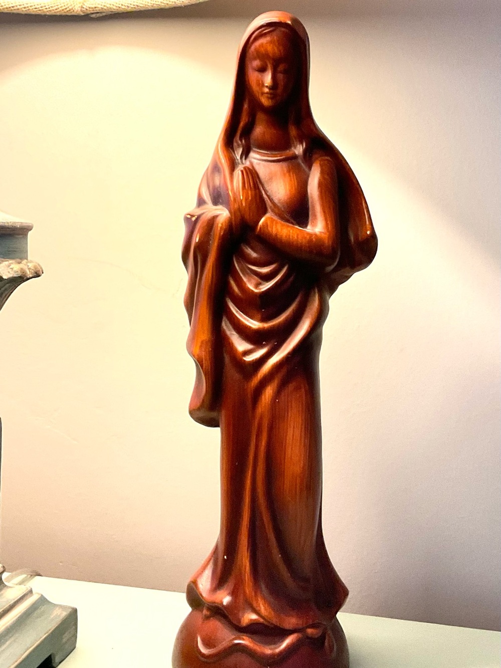 Vintage Brown Glazed Ceramic Prayer Figurine